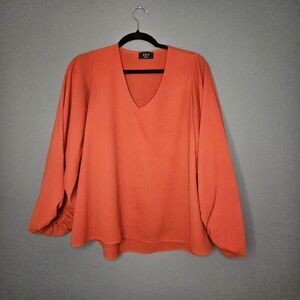 Vici Red Long Balloon Sleeve V Neck Lightweight Blouse Chiffon Size Small